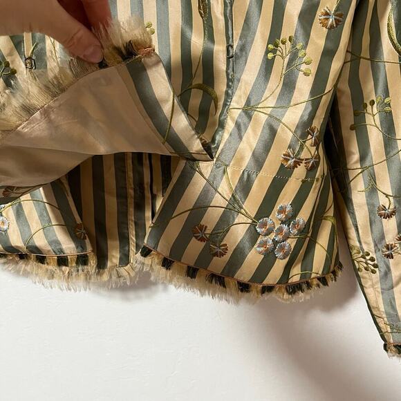 Peruvian Connection Silk Edwardian Embroidered Jacket Size 16 Striped Artsy FLAW - Picture 6 of 15